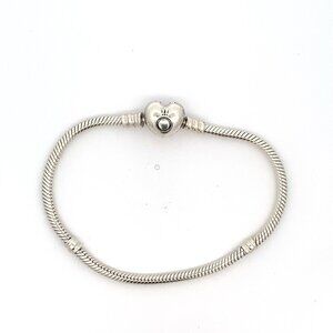 Pandora Sterling Silver Heart Snap Clasp Bracelet - 590719 7.5"